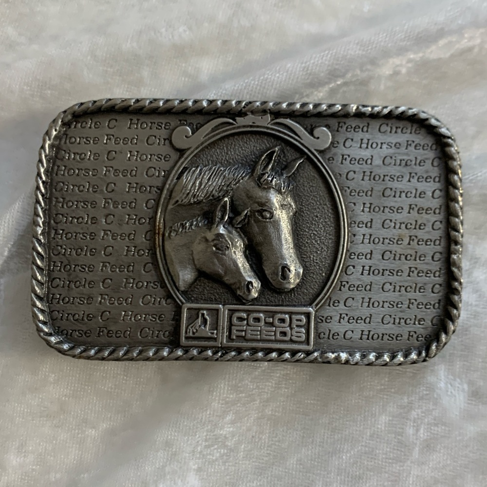 ! Vintage Buckle, Collectors Item, Farmers Co-op Promo Buckle with Horses
